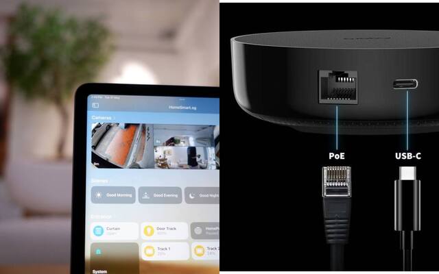 Smart home dashboard and multiprotocol hub representing app and hardware control layers