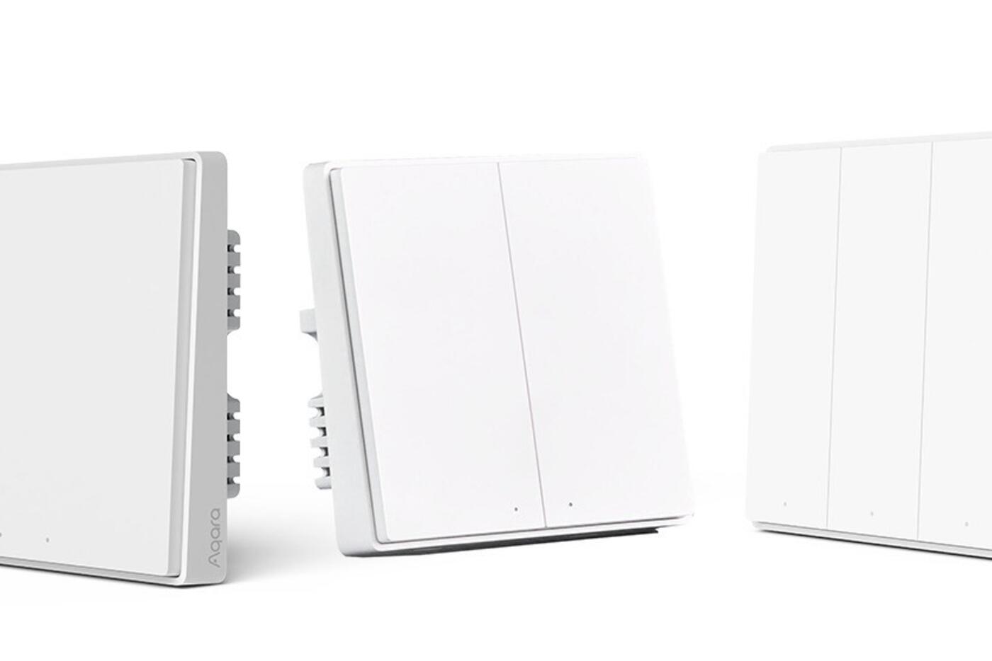 Exploded view of an Aqara D1 smart switch and its in-wall power module