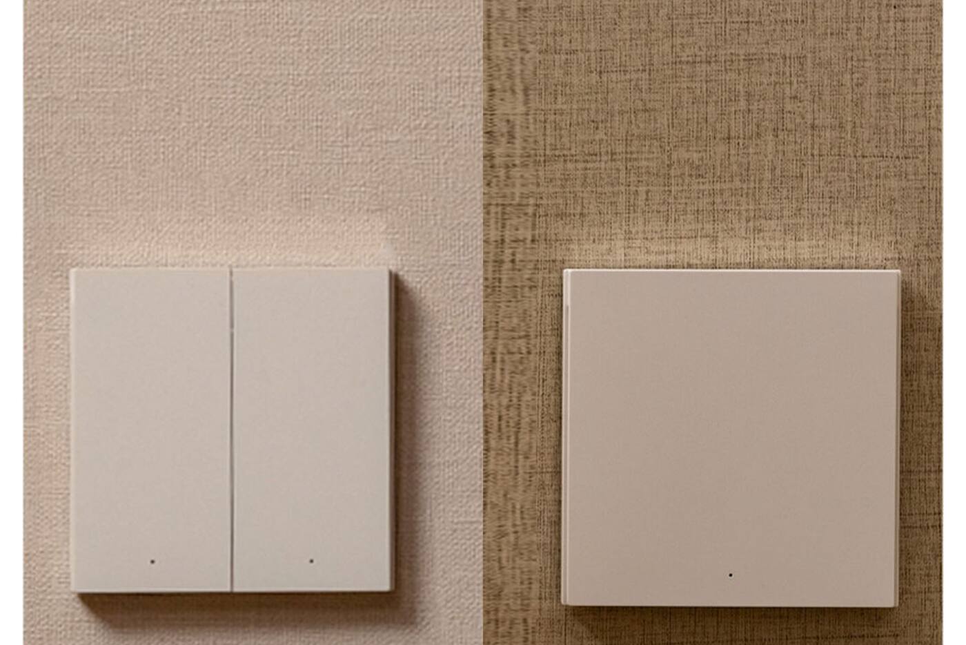 Installed smart wall switch shown beside phone controls for the same device