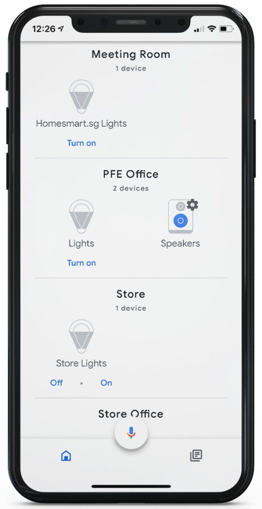 Google Home controls on a smartphone