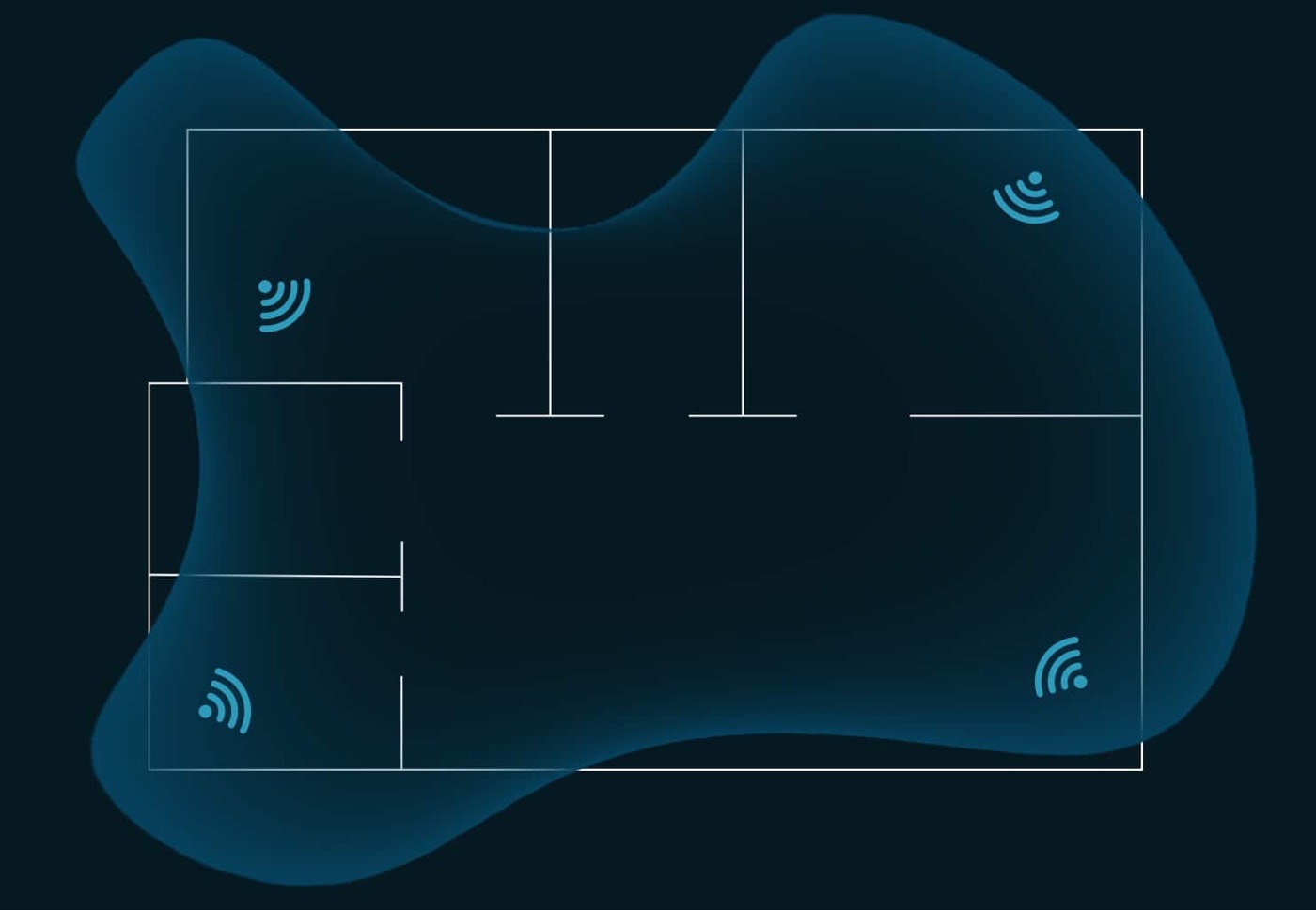 Floorplan diagram showing stronger Wi-Fi coverage across a home