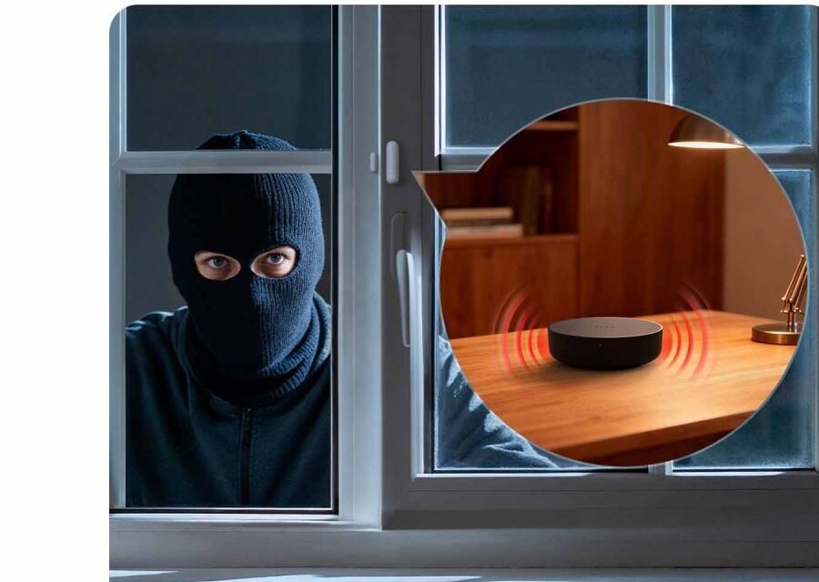 The M200 sounding an alarm as an intruder appears at a window at night