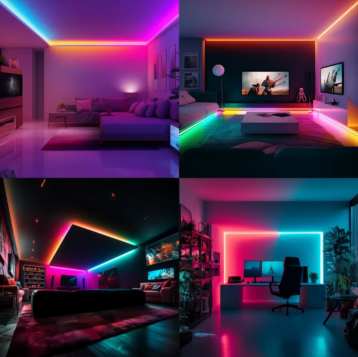 LED Strip T1 lighting a room in layered RGBIC colour gradients