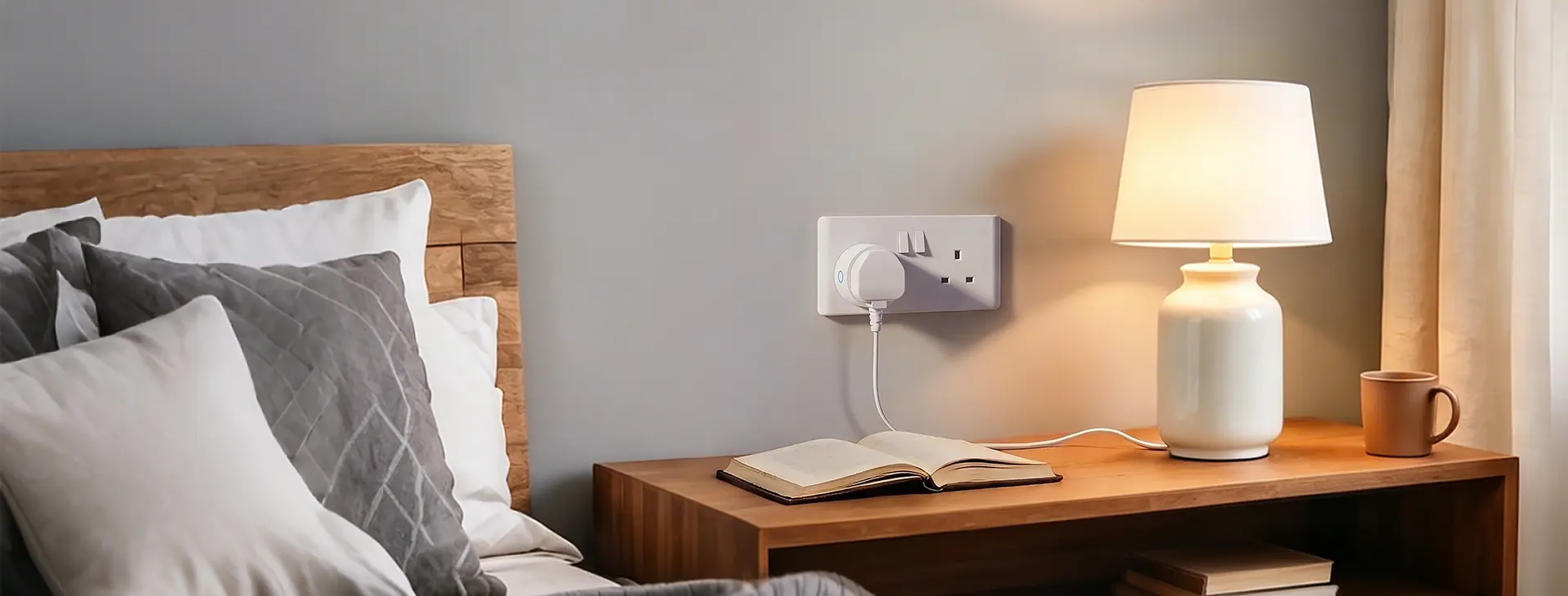 Aqara Power Plug H2 UK controlling a bedside lamp