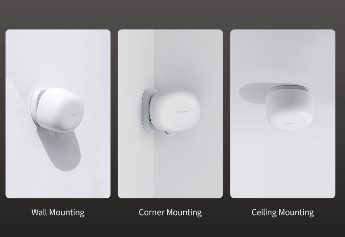 FP1E shown wall-mounted, corner-mounted and ceiling-mounted