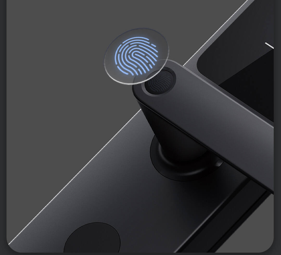 Close-up of the A100 handle with its embedded fingerprint reader and a glowing fingerprint icon