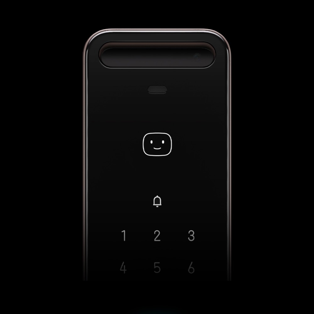Close-up of the D200i's 3D face recognition module lit against black