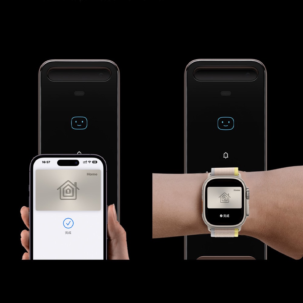 iPhone and Apple Watch tapping the D200i to unlock with Apple Home Key