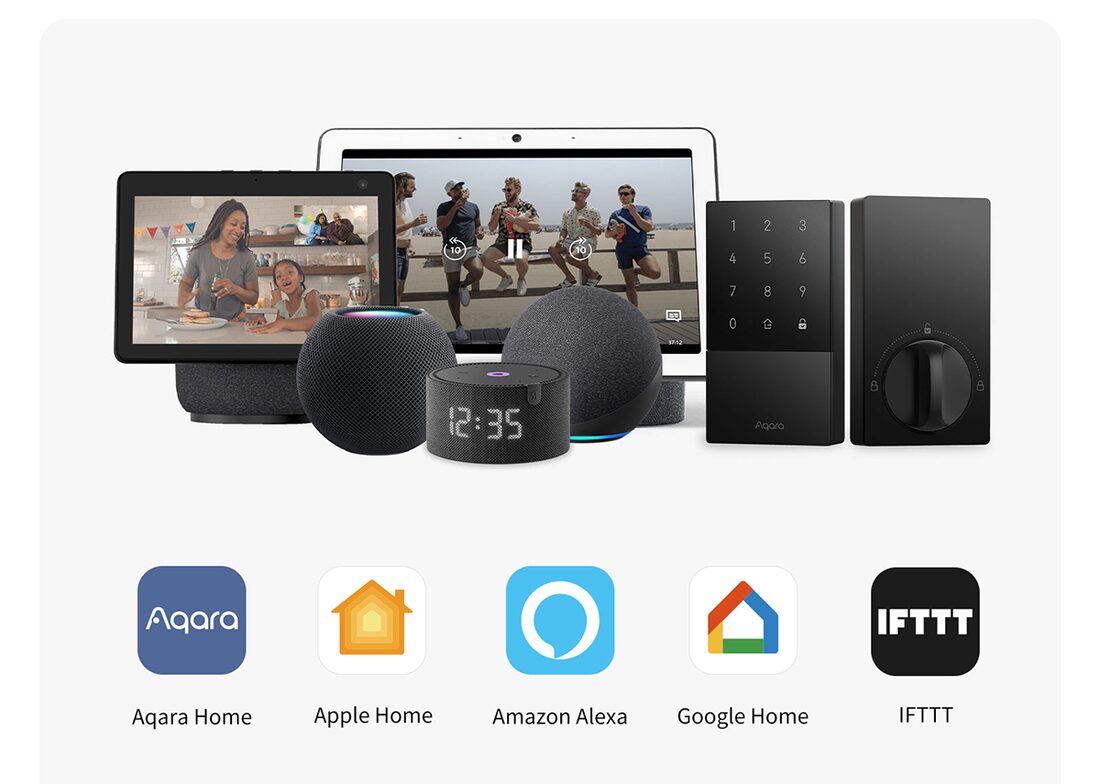 The U50 alongside Apple Home, Alexa and Google smart speakers and displays