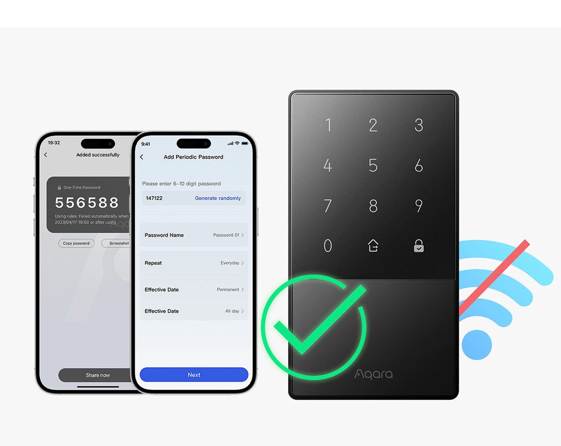 The U50 keypad beside phone screens generating a one-time and a periodic passcode