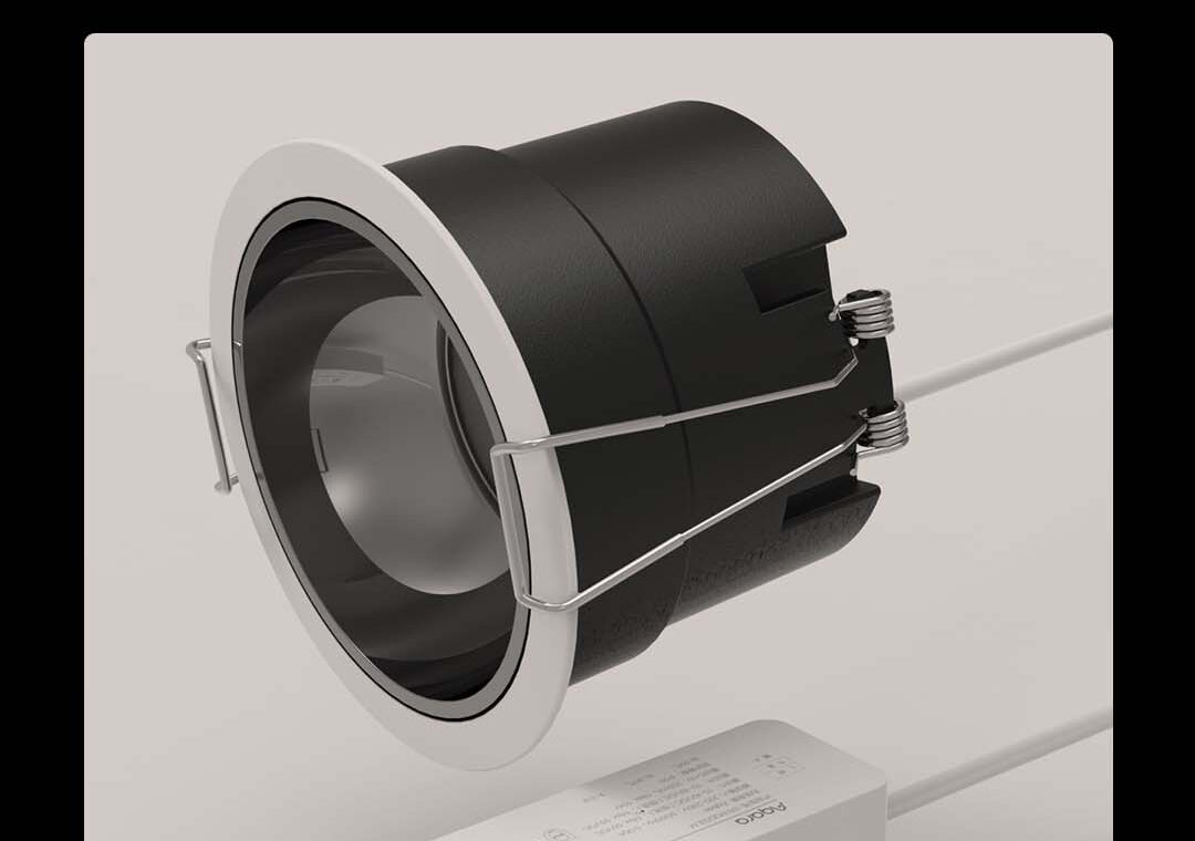 Aqara Downlight T2 shown with its integrated LED body, spring clips and driver module