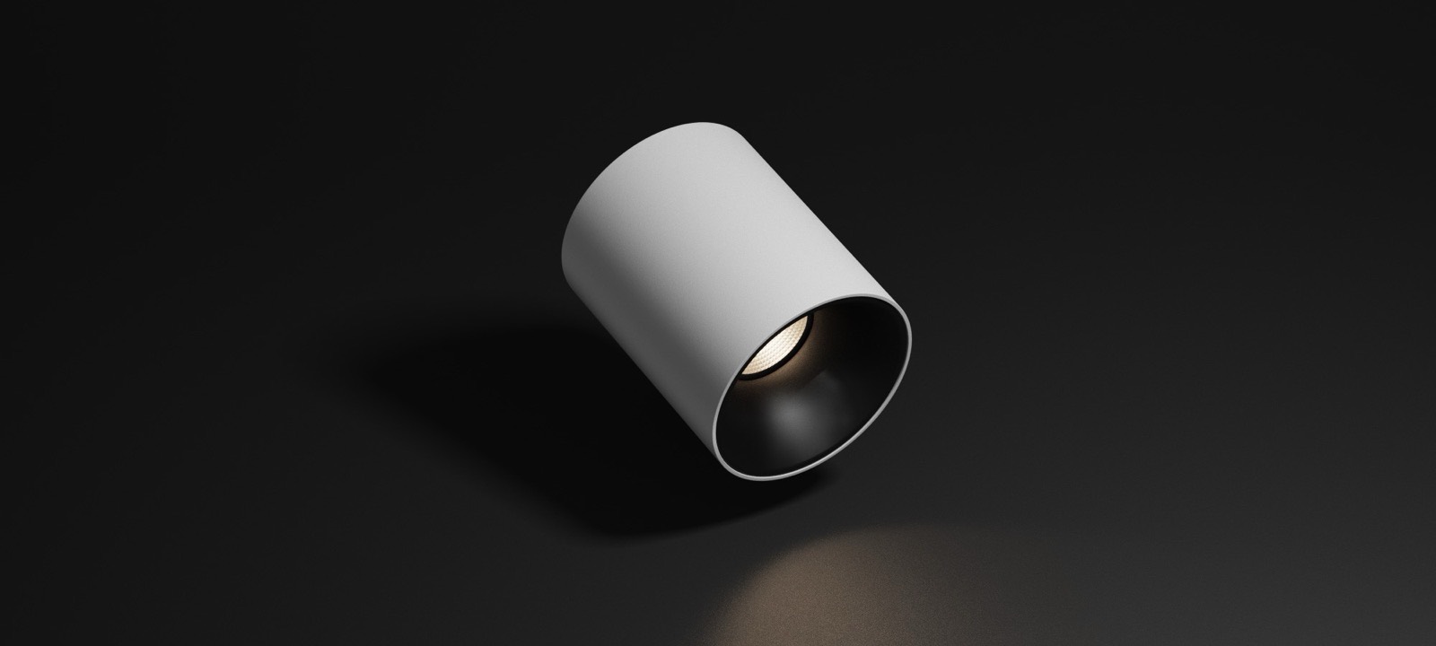Aqara Surface Mounted Spotlight T1 in white, lit against a dark backdrop