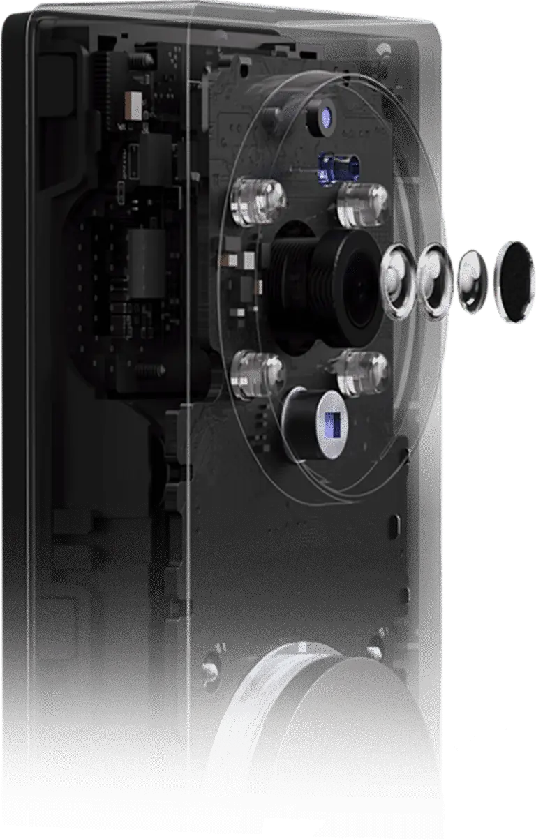 Exploded view of the G4's four-element glass lens and image sensor