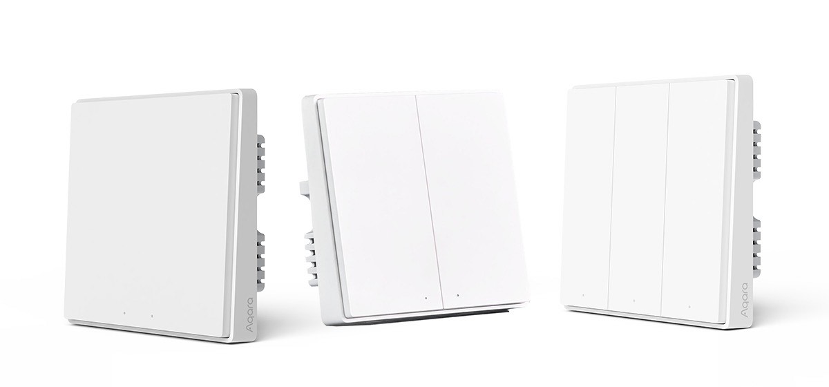 One-, two- and three-button versions of the Aqara Smart Wall Switch D1 side by side
