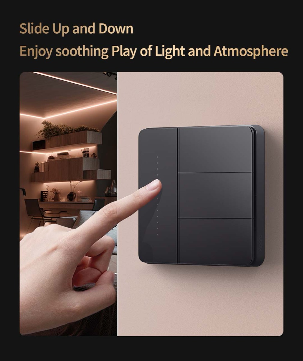 A finger sliding up the left touch bar of the Z1 Pro to raise the room lighting