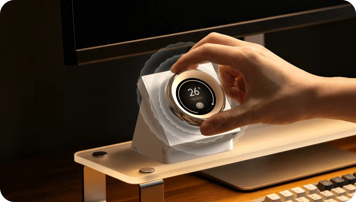 Hand turning the bezel of the Aqara Touchscreen Dial V1 Desktop Version