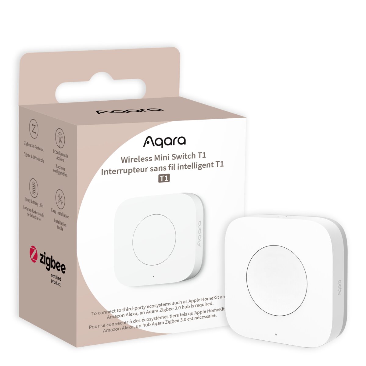 Aqara Wireless Mini Switch T1 shown front-on with its single round button